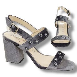 Sole Society Jessibel Block Heel Sandals Rhinestone Accents Gray Size 8M velvet